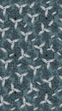 Kumaş, tekstil, duvar kağıdı baskısı için. Renkli desenli eskiz deseni nötr çiçekler ve dekoratif elementlerle. Eski usul. Raster illüstrasyonu. Taslak arkaplan.