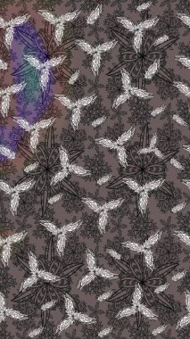 Kahverengi renkte çiçek eskizi. Raster illüstrasyonu. Şatafatlı bahar bahçesi dokusu. Kahverengi renkli çiçekler. Çiçek deseni.