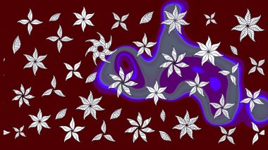 Retro tekstil tasarım koleksiyonu. 1950-1960 motifleri. El çizimi çiçek unsurları olan soyut çizim raster deseni. Kırmızının üstüne kırmızı. Çiçekli ipek eşarp..