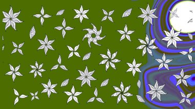 Hediye ambalaj kağıdı, tebrik kartları, posterler ve pankart tasarımı. Yeşil renkli çiçekler. Raster düz çiçek çizim deseni.