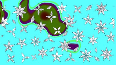 Mavi renkli bitkilerden oluşan parlak çiçekli çizim deseni.