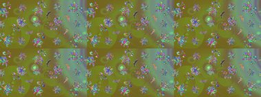 Renkli Yaz Temalı eskiz kalıbı. Raster illüstrasyonundaki çiçek desenli çizim. Yeşil renkli çiçekler. Düz Çiçek Elementleri Tasarımı.