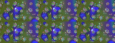 Soyut etnik raster çizim kalıbı. Arkaplan dokusu, duvar kağıdı, yeşil renkli çiçek teması. Kabile sanatı boho baskısı, klasik çiçek arkaplanı.