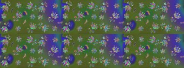 Kabile sanatı boho baskısı, klasik çiçek arkaplanı. Soyut etnik raster çizim kalıbı. Arkaplan dokusu, duvar kağıdı, yeşil renkli çiçek teması.