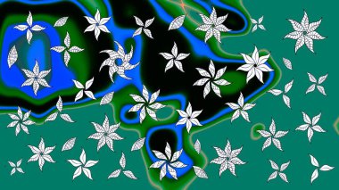 Eskiz arkaplan modeli. Raster hisseleri. Suluboya, elle çizilmiş. Mavi üzerine çiçekler.