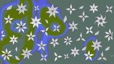 Raster illüstrasyonu. Şirin çiçekli eskiz deseni ve nötr renklerde yapraklar, suluboya çiçek deseni, duvar kağıdı, kart veya kumaş için fayanslı.