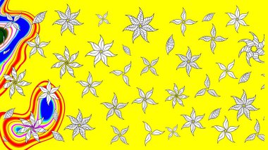 Düz Çiçek Elementleri Tasarımı. Çiçek desenli eskiz, yaz çiçekleri. Renkli Bahar Teması eskiz kalıbı. Sarı renkte çiçekler.