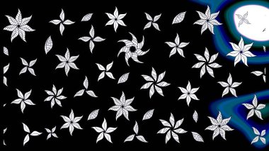 Düz Çiçek Elementleri Tasarımı. Renkli Bahar Teması eskiz kalıbı. Siyah renkli çiçekler. Raster illüstrasyonunda çiçek deseni çizimi.