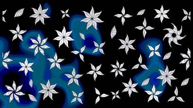 Eskiz arkaplan modeli. Raster hisseleri. Siyah üzerine çiçekler. Suluboya, elle çizilmiş.