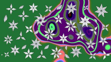 Raster illüstrasyonu. Suluboya çiçekli çiçek deseni. Yeşil renkte güzel tekstil.