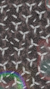 Raster Floral Illustration, Asyalı tekstil. Gri renkli etnik çiçeklerle zarif eskiz deseni.