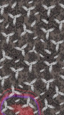 Raster çiçek desenli çiçek deseni, yapraklar, dekoratif elementler, sıçrama, lekeler, el çizimi kontur çizgileri ve Doodle çizim stili, grafik raster çizim çizimi.