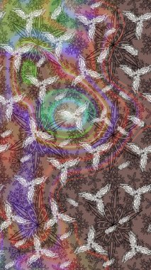 Elle çizilmiş çiçek desenli Raster çizimi. Tekstil, kumaş, ambalaj, hatıra defteri için hoş bir çiçek arkaplanı. Kahverengi arka planda. Çocuksu tasarım.