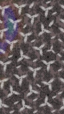 Kahverengi renkte çiçek eskizi. Raster illüstrasyonu. Şatafatlı bahar bahçesi dokusu. Kahverengi renkli çiçekler. Çiçek deseni.