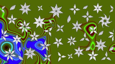 Yeşil renkli Asya tekstili. Suluboya çiçekli çiçek deseni. Raster illüstrasyonu.