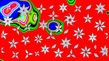 Sevimli çiçek raster deseni. Düz Çiçek Elementleri Tasarımı. Renkli Yaz Temalı eskiz kalıbı. Kırmızı renkte çiçekler.