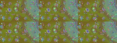 Renkli Yaz Temalı eskiz kalıbı. Raster illüstrasyonundaki çiçek desenli çizim. Yeşil renkli çiçekler. Düz Çiçek Elementleri Tasarımı.