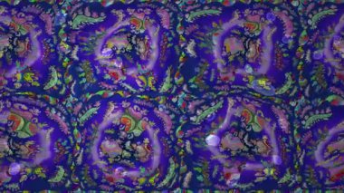 Renkli unsurlarla hareketli arka plan görüntüleri. Çiçekler. Eski model. Bayrak tarzı. Altın, altın. Video kaydı. Şablon.