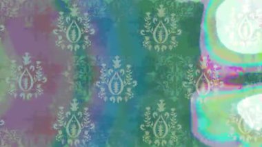 Renkli unsurlarla hareketli arka plan görüntüleri. Çiçekler. Eski model. Bayrak tarzı. Altın, altın. Video kaydı. Şablon.