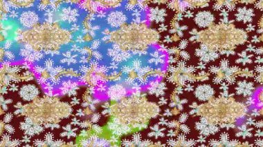 Renkli unsurlarla hareketli arka plan görüntüleri. Çiçekler. Eski model. Bayrak tarzı. Altın, altın. Video kaydı. Şablon.