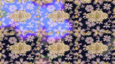 Renkli unsurlarla hareketli arka plan görüntüleri. Çiçekler. Eski model. Bayrak tarzı. Altın, altın. Video kaydı. Şablon.