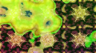 Renkli unsurlarla hareketli arka plan görüntüleri. Çiçekler. Eski model. Bayrak tarzı. Altın, altın. Video kaydı. Şablon.