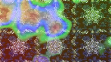 Renkli unsurlarla hareketli arka plan görüntüleri. Çiçekler. Eski model. Bayrak tarzı. Altın, altın. Video kaydı. Şablon.