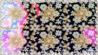 Altın antika ortaçağ dekoratifi, yapraklar ve tarafsız renklerde altın desenli süslemeleri olan dikişsiz bir şablon. Kusursuz kraliyet lüksü, altın barok kumaş rengi..