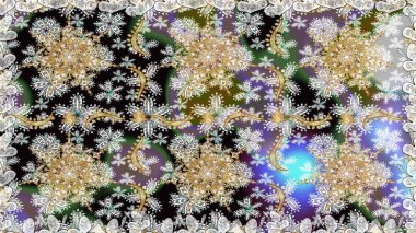 Antika altın tekrarlanabilir duvar kağıdı. Gri renklerdeki altın element. Damask pürüzsüz yineleme kalıbı. Barok tarzında altın çiçekli süs..