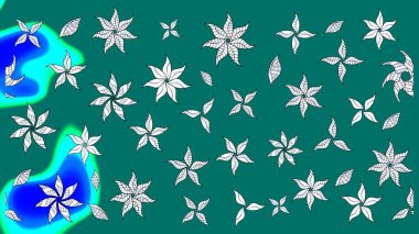 Raster illüstrasyonundaki çiçek desenli çizim. Mavi renkte çiçekler.