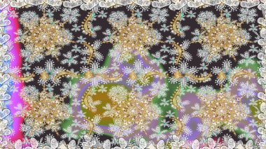 Klasik klasik klasik arka plan. Geleneksel oryantasyon süsü. Kusursuz klasik raster altın desenli. Gri renklerde, altın elementlerle kusursuz desen.