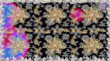 Kusursuz klasik raster grisi ve altın desenli. Geleneksel oryantasyon süsü. Klasik vintage arkaplan.