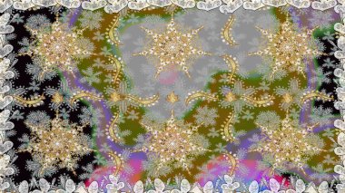 Raster altın pürüzsüz desen. Kusursuz altın desenli bukleler. Gri renklerde kusursuz desen. Doğu tarzında altın elementler arabesk.