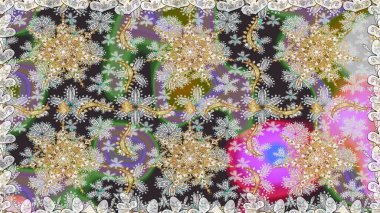 Raster Golden Mehndi kusursuz desen. Kına dövmeli süs çiçekleri, altın çıkartmalar, mehndi ve yoga tasarımı, kartlar ve parmak izleri. Gri renklerde desen.