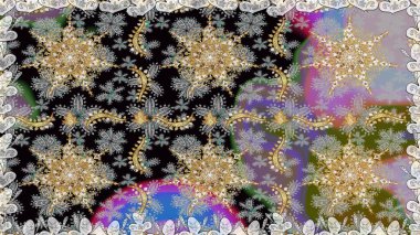 Raster oryantal süs. Gri renkli ve altın elementli altın desenli. Kusursuz altın desen.