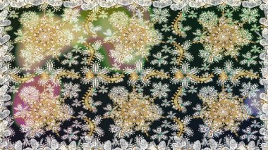 Paisleys zarif çiçek desenli dikdörtgen arka plan duvar kâğıdı illüstrasyonlu klasik stil, modern 3D çizgili sanat altın ve gri desenli çiçek yaprakları ve süslemeleri..