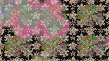 Renkli unsurlarla hareketli arka plan görüntüleri. Çiçekler. Eski model. Bayrak tarzı. Altın, altın. Video kaydı. Şablon.