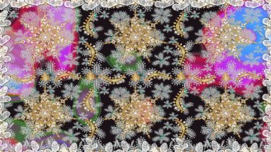 Oriental raster klasik gri ve altın desenli. Raster illüstrasyonu. Kusursuz soyut arkaplan.