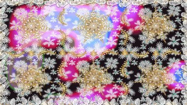 Çizgi sanatı tasarım şablonu için kusursuz sınır. Davetiyeler, kartlar, web sayfası için Raster illüstrasyon. Altın desenli çiçek dekoru. Doğu tarzı element. Gri renklerdeki altın element.