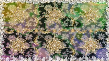 Gri renklerdeki altın element. Damask arkaplanı. Altın çiçekli, pürüzsüz desen. Barok tarzında altın çiçekli süs..