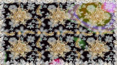 Raster oryantal süs. Gri renkli ve altın elementli altın desenli. Kusursuz altın desen.