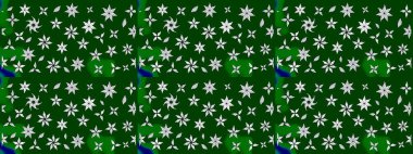 Tekstil, kumaş, kapaklar, duvar kağıtları, baskı, naylon, koleksiyon defteri, örgü, dekupaj için güzel bir eskiz. Oldukça eski bir besin torbası deseni, küçük yeşil renkte, çiçekler. Millefleurlar.