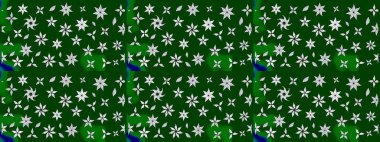 Tekstil, kumaş, kapaklar, duvar kağıtları, baskı, naylon, koleksiyon defteri, örgü, dekupaj için güzel bir eskiz. Oldukça eski bir besin torbası deseni, küçük yeşil renkte, çiçekler. Millefleurlar.