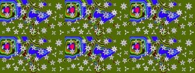 Renkli Bahar Teması eskiz kalıbı. Düz Çiçek Elementleri Tasarımı. Çiçek desenli eskiz, yaz çiçekleri. Yeşil renkte çiçekler.