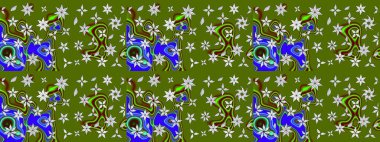 Raster. Sabıka fotoğraflarında, bebek kıyafetlerinde, duvar kâğıtlarında, paket kutularında falan kullanılabilir. Zarif, parlak ve eskiz yeşil çiçek deseni tasarımı.