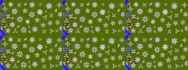 Düz Çiçek Elementleri Tasarımı. Yeşil renkli şirin çiçek deseni. Raster Modaya uygun kumaş deseni. Renkli Bahar Teması çizim şablonu.