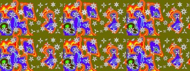 Raster Çiçek İllüstrasyonu 'nun şirin tekstili. Kahverengi renkli etnik çiçeklerle zarif bir eskiz deseni..