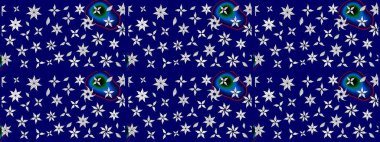 Küçük mavi çiçekli oldukça eski bir besin torbası deseni. Millefleur 'lar. Tekstil, kumaş, kapaklar, duvar kağıtları, baskı, paket, koleksiyon defteri, örgü, dekupaj için çiçek arkaplanı..