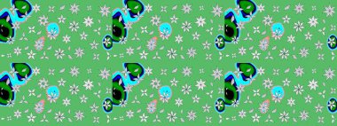 Raster illüstrasyonu. Çiçek desenli çizim. Asya tekstil tarzında. Düz Çiçek Elementleri Tasarımı. Güzel kumaş deseni. Renkli Bahar Teması çizim şablonu.