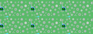 Şatafatlı bahar bahçesi dokusu. Çiçek deseni. Yeşil renkte çiçek çizimi. Raster illüstrasyonu. Yeşil renkte çiçekler.